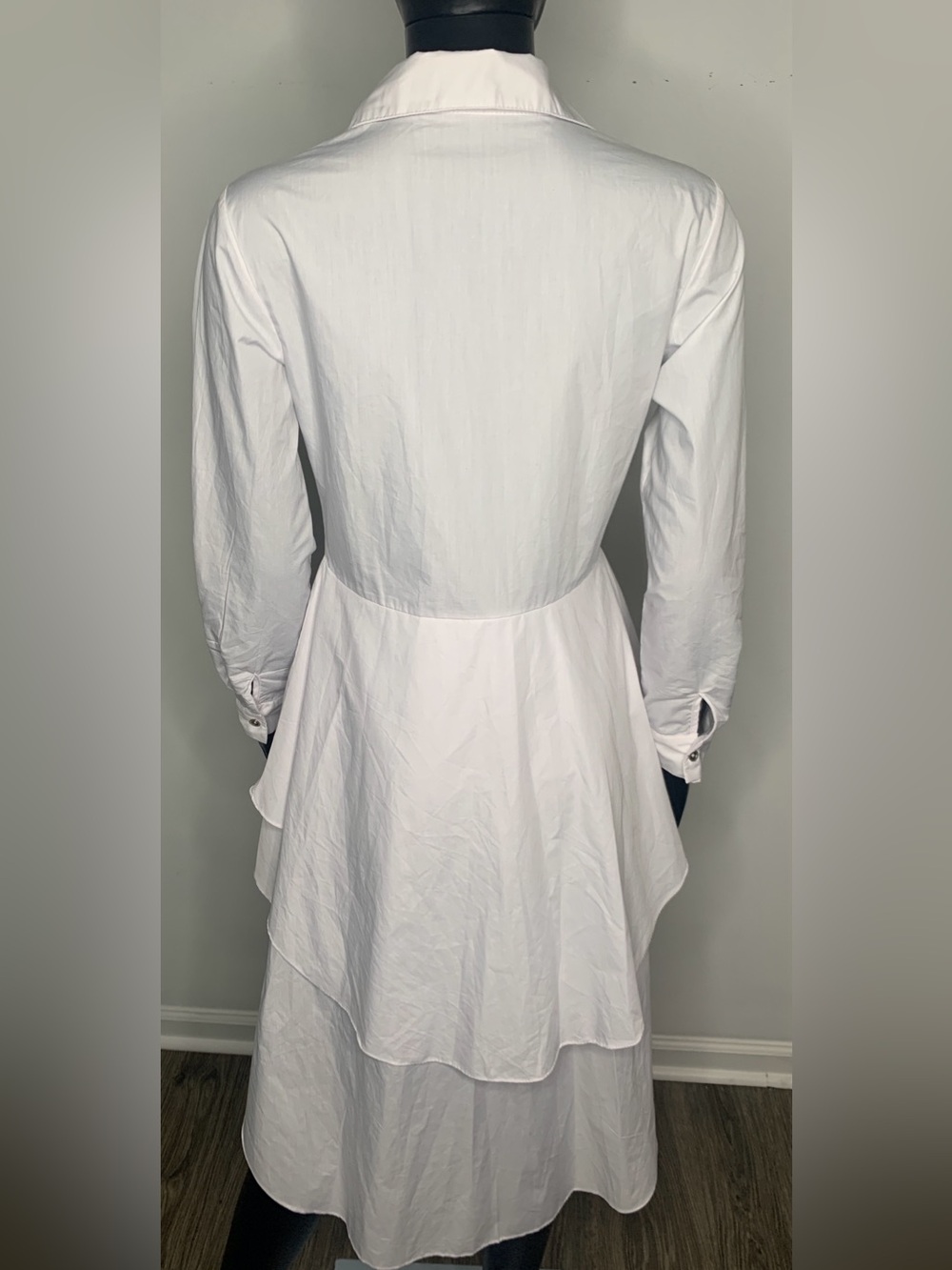 White Ruffled High-Low Button-Down Shirt - Picture 3 of 7